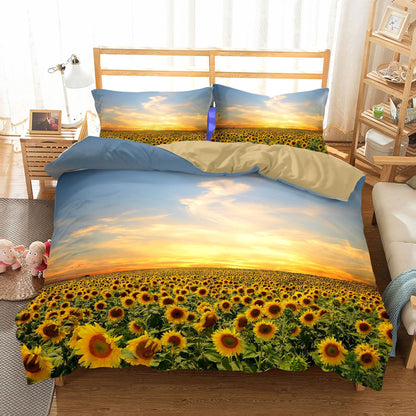 Funda de edredón de tres piezas con diseño de girasoles, textiles para el hogar y ropa de cama