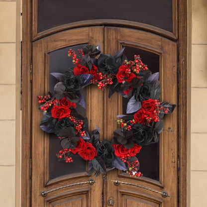 Halloween Black Red Rose Ring Wreath