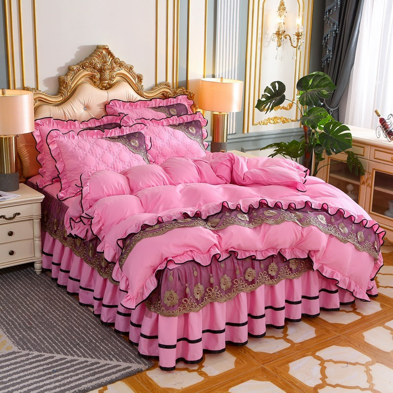 Couvre-lit matelassé épais de style européen, jupe de lit princesse, ensemble quatre pièces