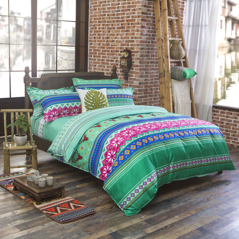 Three-piece Set Of Ethnic Printing On Polyester Bed