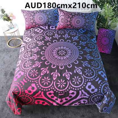 Purple crochet quilt cover three-piece bedding set