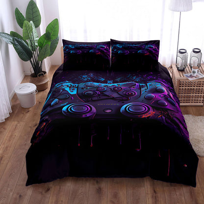 2023 Gamepad Bed Printed Three-piece Set Bed Sheet Coverlet Pillow Case