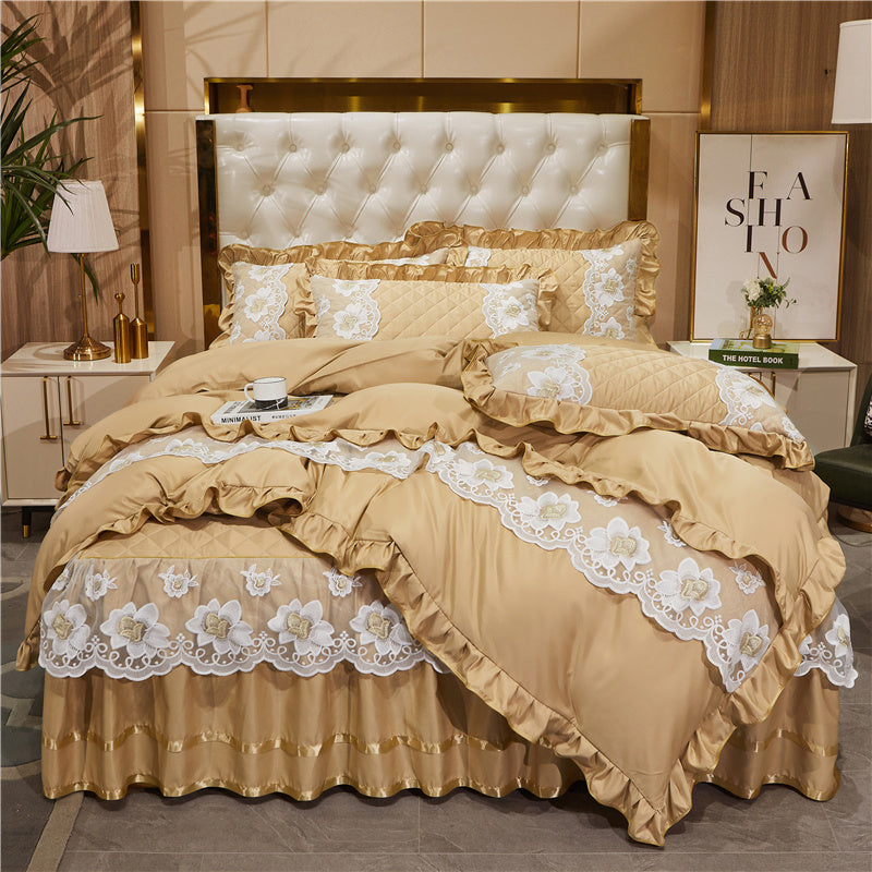 Princess Style Lace Bed Skirt Tencel Four-piece Suit