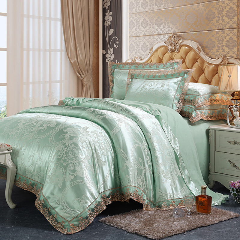 Four-Piece Cotton Bedding With European Style Jacquard Satin