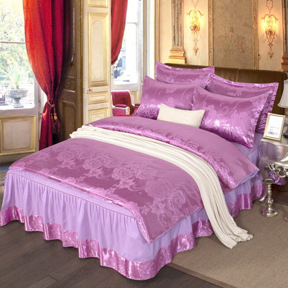 Satin bedspread bed skirt four-piece suit