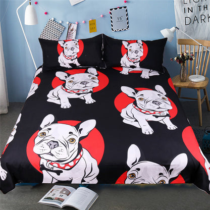 Juego de cama de tres piezas con bulldog rojo y negro