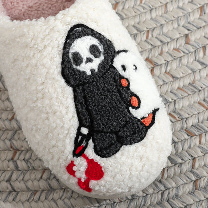 Halloween Skull Ghost Embroidery Cotton Slippers