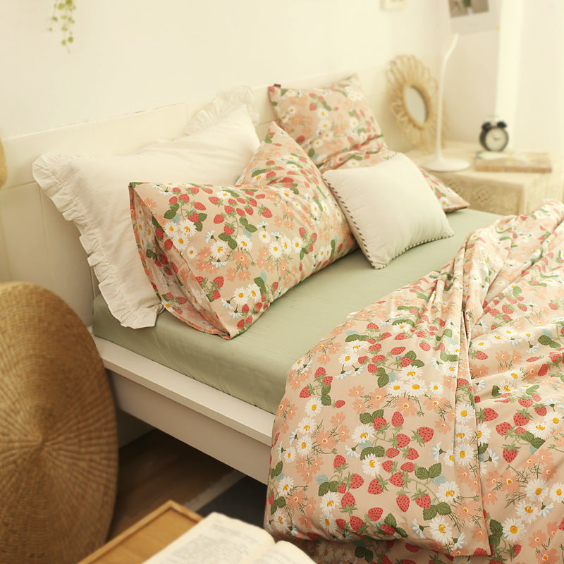 Four-piece Cotton Bed Linen Three-piece Floral Quilt Cover