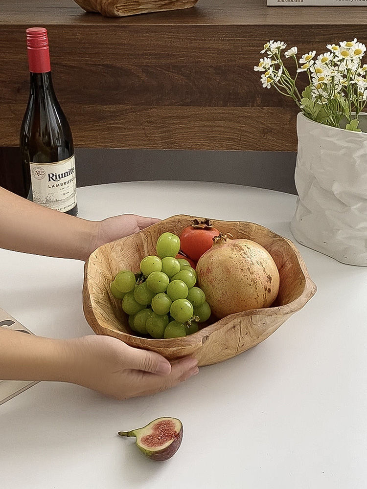 Cuenco creativo de madera maciza natural de gran capacidad para aperitivos y frutas