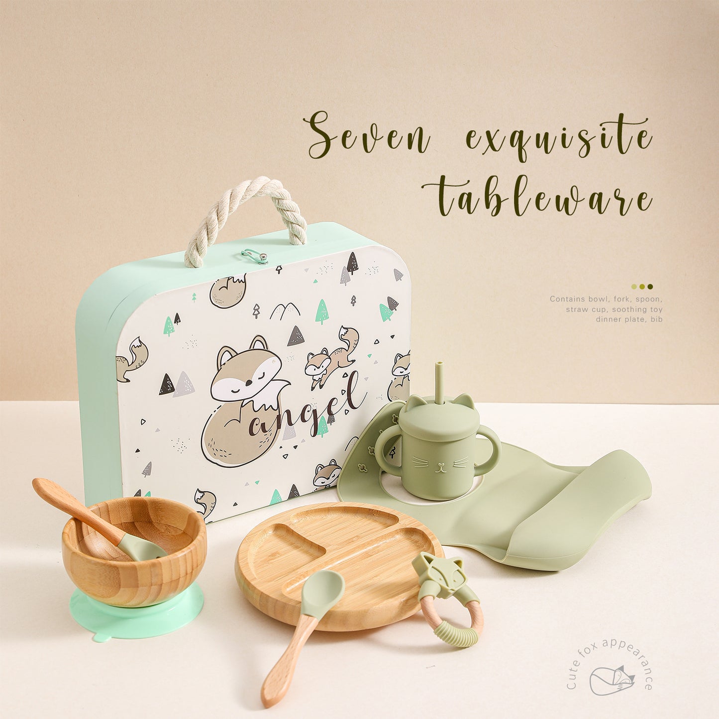 Vaisselle complémentaire pour bébé avec bavoir en silicone, assiette à dîner, paille, tasse, fourchette, cuillère