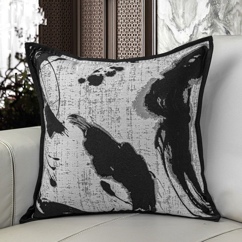 Coussin noir et blanc à motif de trait d'encre