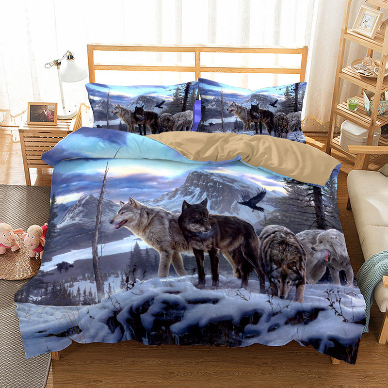 Bed Home Textile Wolf Digital Printed Three-piece Set