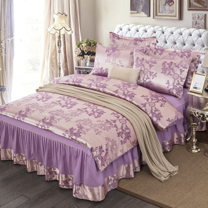 Satin bedspread bed skirt four-piece suit