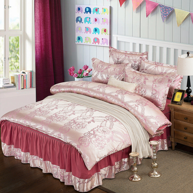 Satin bedspread bed skirt four-piece suit