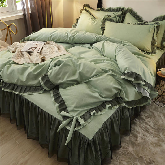 Pure cotton four-piece simple cotton bedspread lace