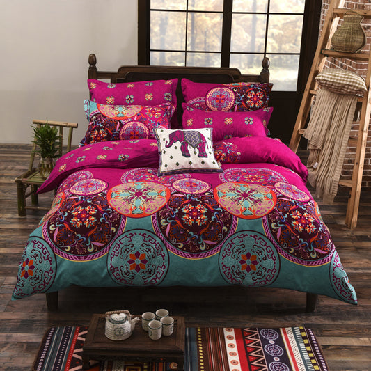 Three-piece Set Of Ethnic Printing On Polyester Bed