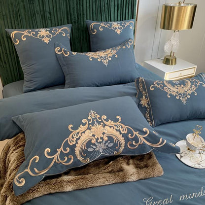 European-Style Luxury High-End Four-Piece Cotton Bed Linen And Silk Embroidery Quilt Cover