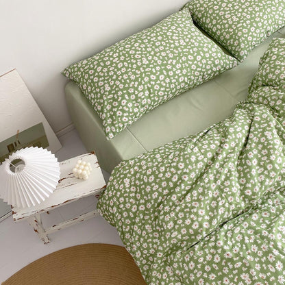 Housse de couette en coton à motif floral vert clair avec motif fille rétro japonaise Daisy And Mint