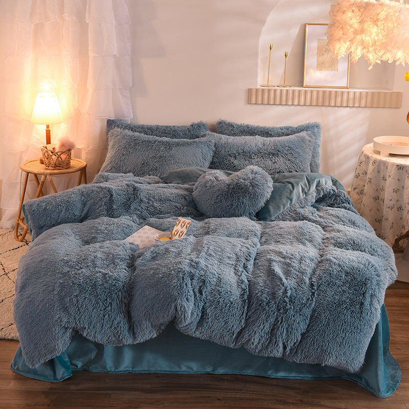 Housse de couette en polaire épaisse de luxe Queen King Winter Warm Bed Housse de couette Taie d'oreiller Fluffy Plush Shaggy Literie Ensemble de literie Hiver Corps Garder au chaud