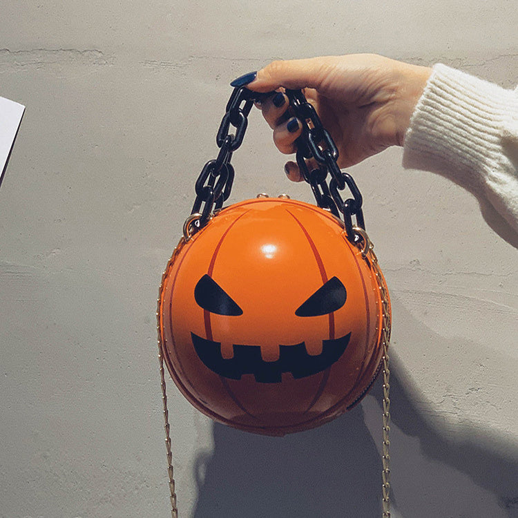 Bolsos de mano con forma de bola de calabaza y dibujos animados de Halloween con cadena, bolsos de hombro creativos y divertidos para niños y mujeres