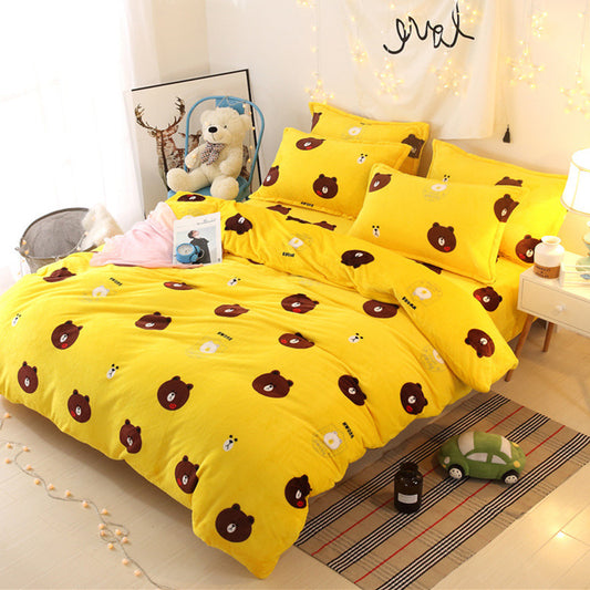 Two-piece three-piece set with plush bed linen