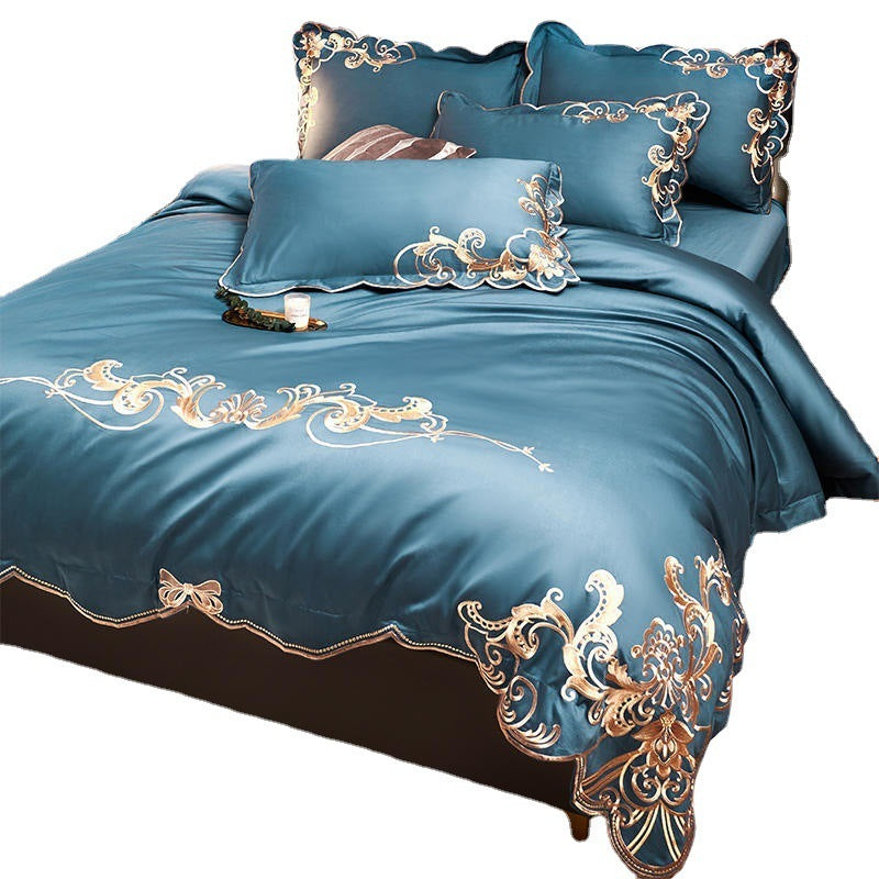 Velvet Four-piece Set Solid Color Embroidered Quilt Set Bed Sheet