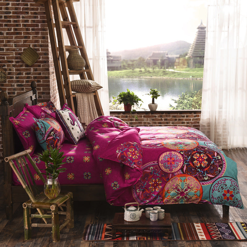 Three-piece Set Of Ethnic Printing On Polyester Bed