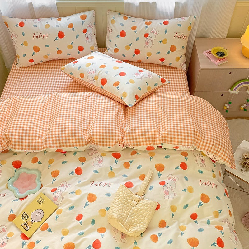 Printed Cartoon Girl  Quilt Cover Cotton Four-piece Bed Sheet