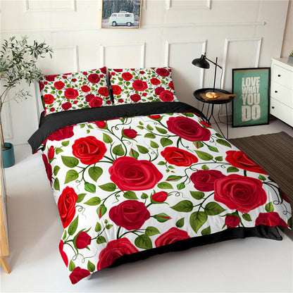 Rose Flower Series Three-piece Bedding Digital Printing Flower Bed Linen Pillowcase