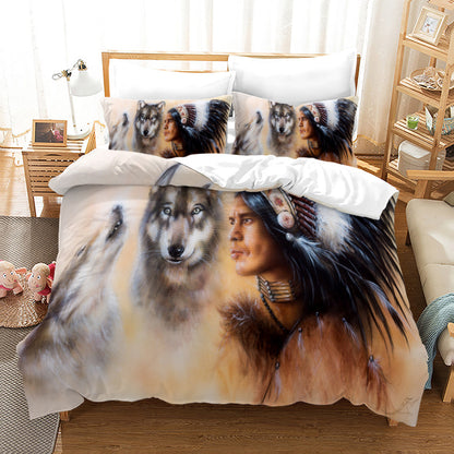 Bed Home Textile Wolf Digital Printed Three-piece Set