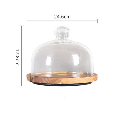 Nordic Style Retro Wooden Cake Plate Glass Cover