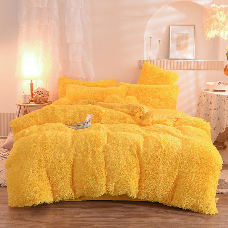 Housse de couette en polaire épaisse de luxe Queen King Winter Warm Bed Housse de couette Taie d'oreiller Fluffy Plush Shaggy Literie Ensemble de literie Hiver Corps Garder au chaud