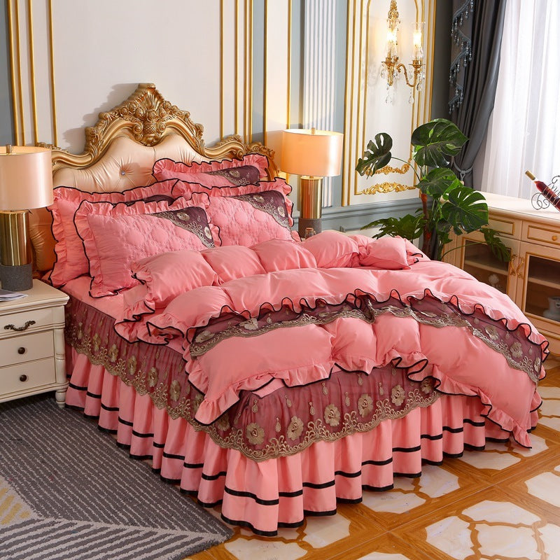 Couvre-lit matelassé épais de style européen, jupe de lit princesse, ensemble quatre pièces