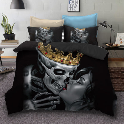 Serie de ropa de cama con diseño de calaveras y flores de acuarela