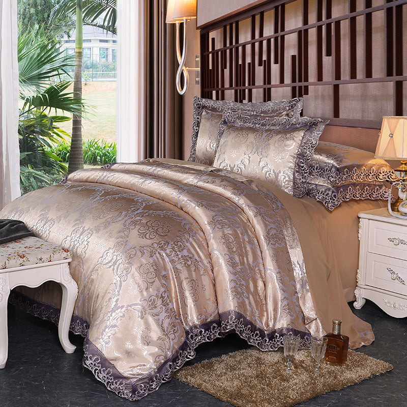 Four-Piece Cotton Bedding With European Style Jacquard Satin