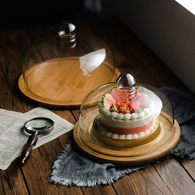 Plateau à gâteau en verre et bois de bambou