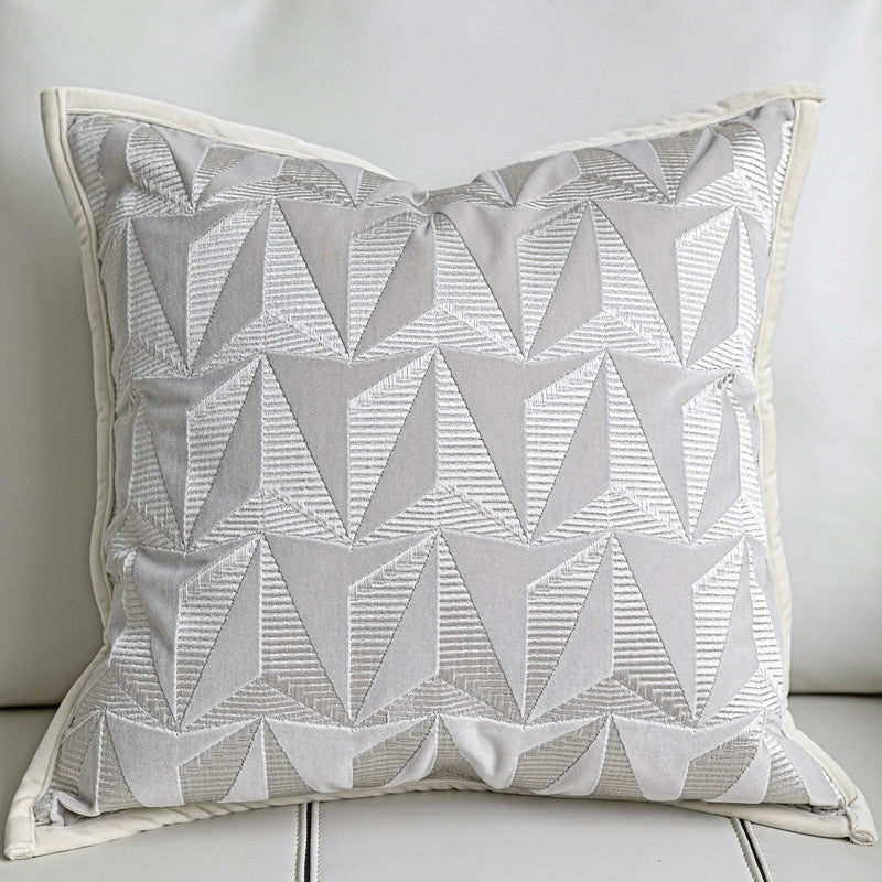 Soft Suede Embroidered Conical Geometric Pillow Cover