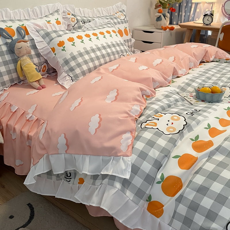 Juego de cama de cuatro piezas de encaje estilo princesa de estilo artesanal coreano