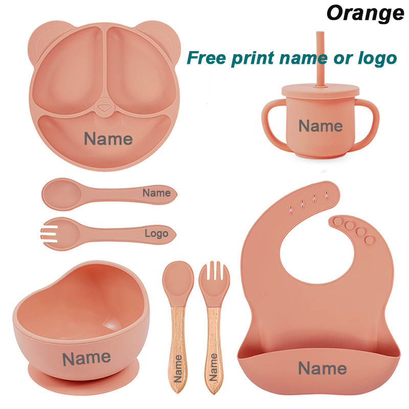 Baby Cutlery Baby Silicone Suction Cups Dining Plates Customized Name