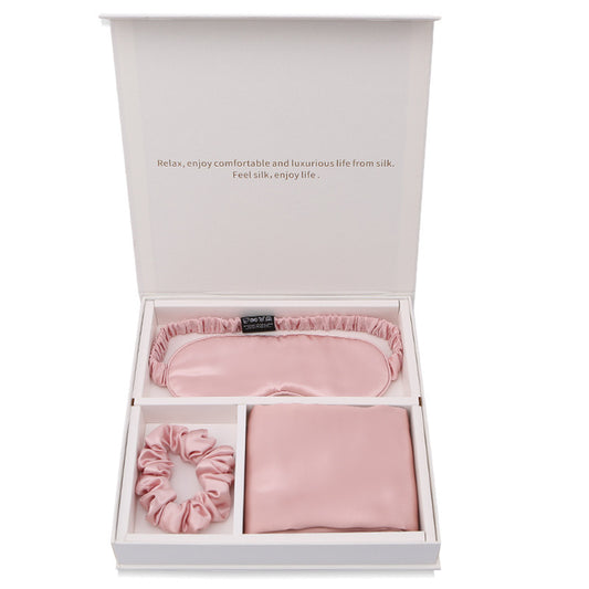 Coffret cadeau avec taie d'oreiller en soie pour masque pour les yeux et tête de fleur