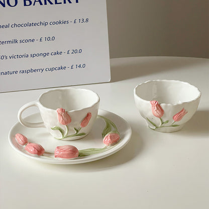 Three-dimensional Tulip Ceramic Plate Bowl Cup