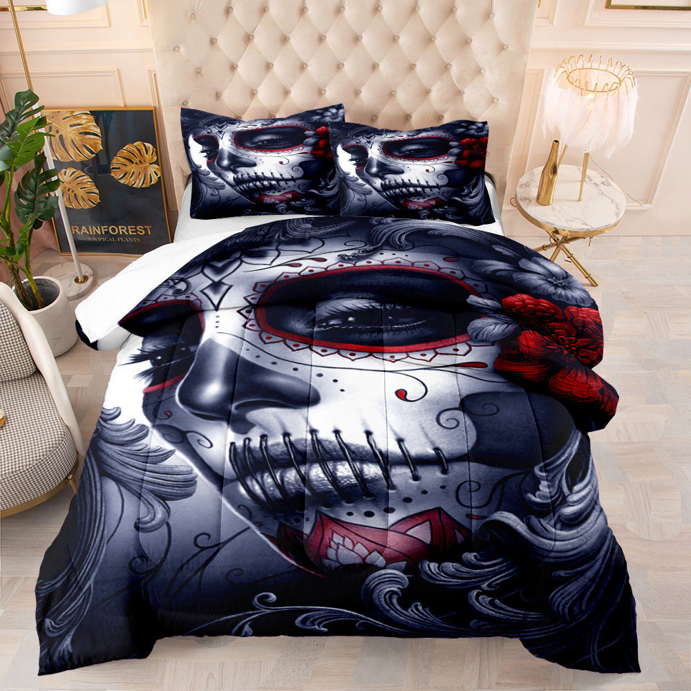 Edredón de calavera de terror de Halloween, ropa de cama europea y americana, algodón con plumas, impresión digital