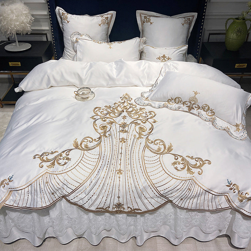 Ropa de cama de estilo europeo, faldón de cama, traje de cuatro piezas de estilo lujoso y ligero