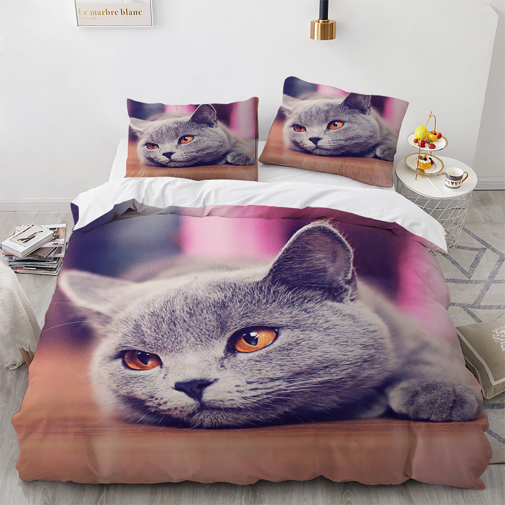 Juego de cama con bonito gato blanco para dormitorio de niña y mujer, funda nórdica cómoda