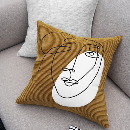 Coussin brodé en velours côtelé moderne et nordique