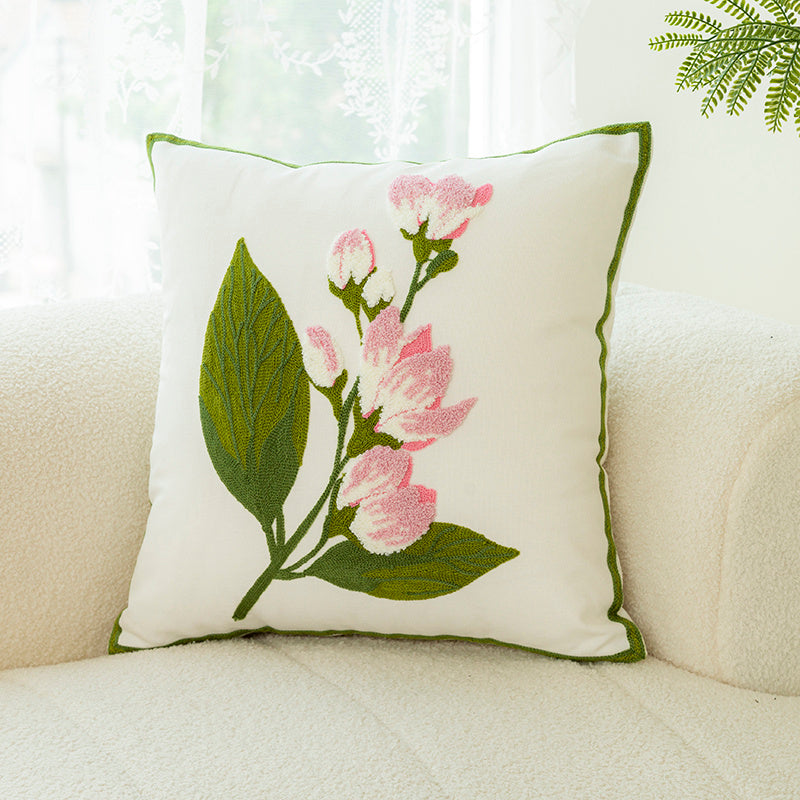 Sofa Pillow With Flower Embroidery Pillow Cover