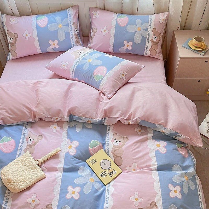 Printed Cartoon Girl  Quilt Cover Cotton Four-piece Bed Sheet