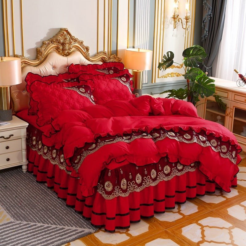 European Style Bedspread Quilted Thick Princess Bed Skirt Four-piece Suit