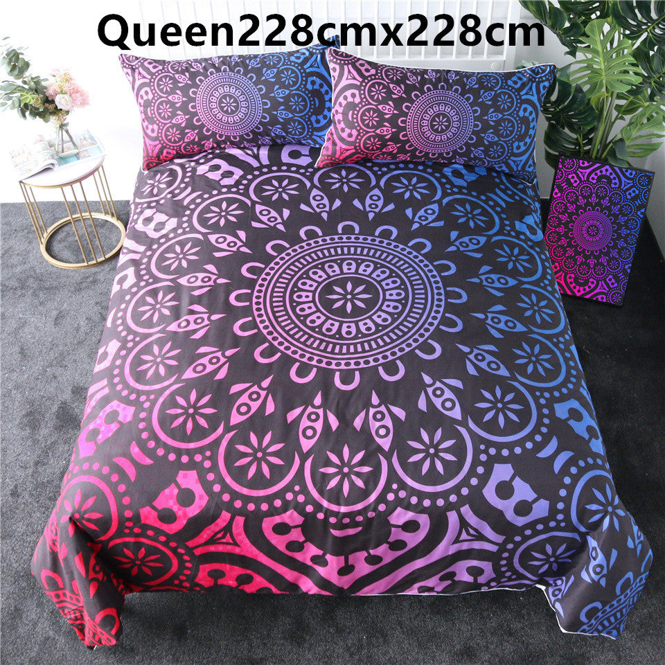 Purple crochet quilt cover three-piece bedding set