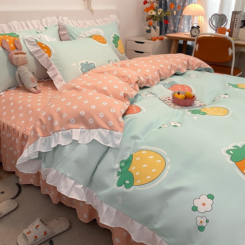 Juego de cama de cuatro piezas de encaje estilo princesa de estilo artesanal coreano